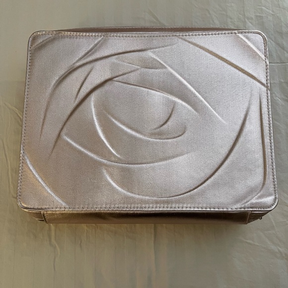 Lancome Silver Cosmetic Bag with Embossed Rose Design - Picture 1 of 7